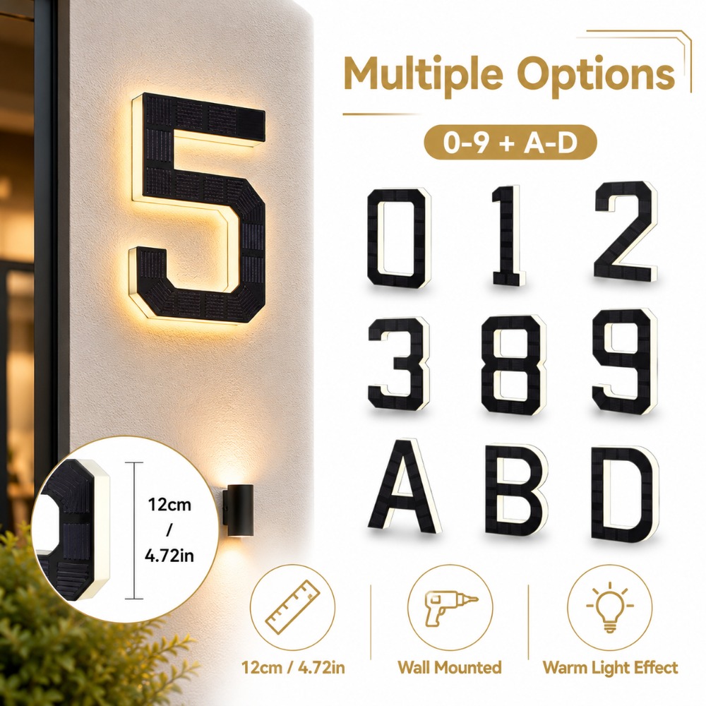 Outdoor Lighting For Front Of House - Plaque de Numéro de Maison Solaire