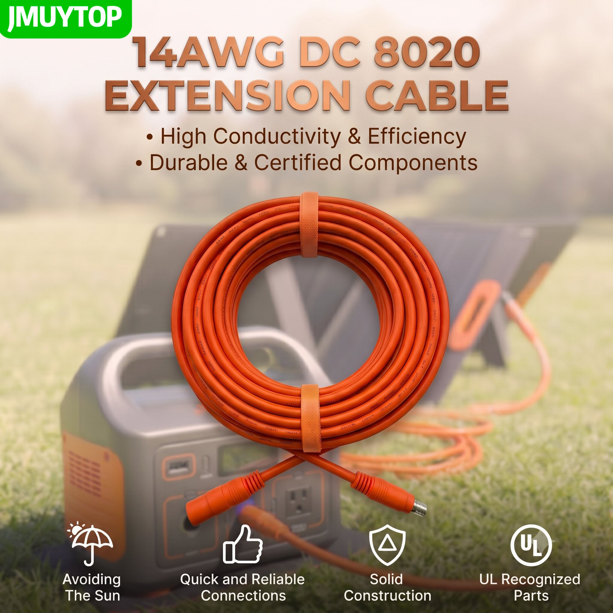 Outdoor Lighting Extension Cable - Câble d'extension de panneau solaire JMUYTOP