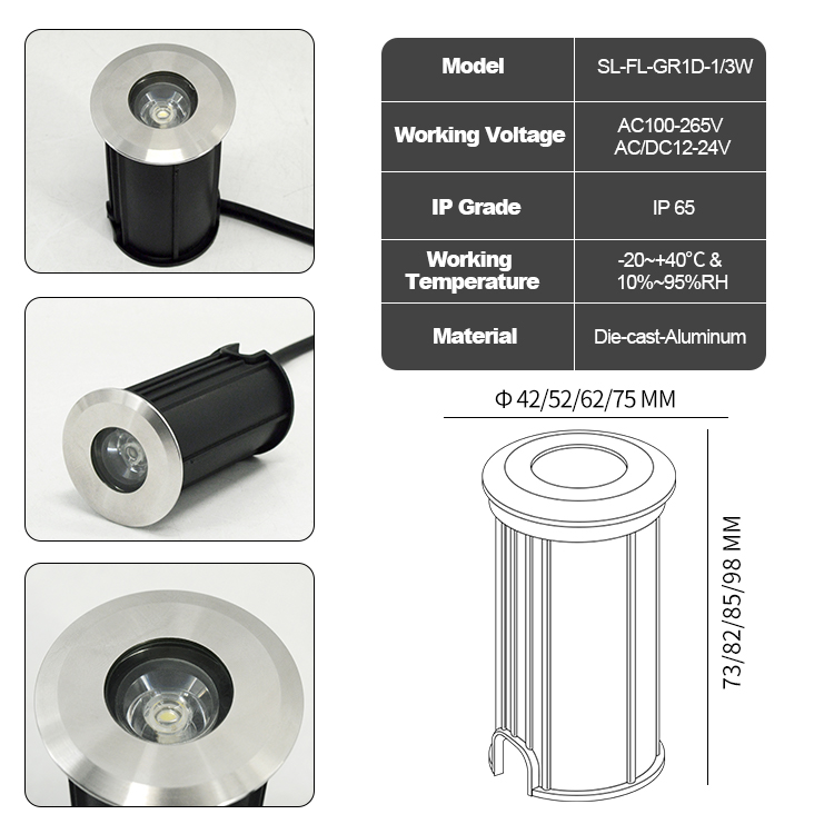 1 W/3 W DC12v IP65 LED étanche - Ground Light Recessed avis et prix